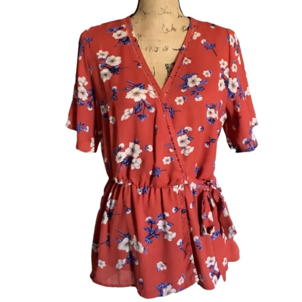 SIENNA SKY Peplum Floral Faux Wrap Large